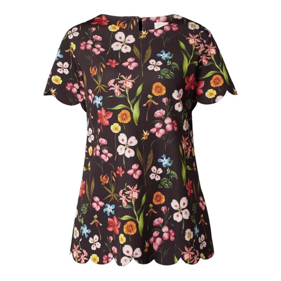 Ted Baker Emmalie Hampton Black & Multicolored Floral Scalloped Top - Small - Picture 5 of 16